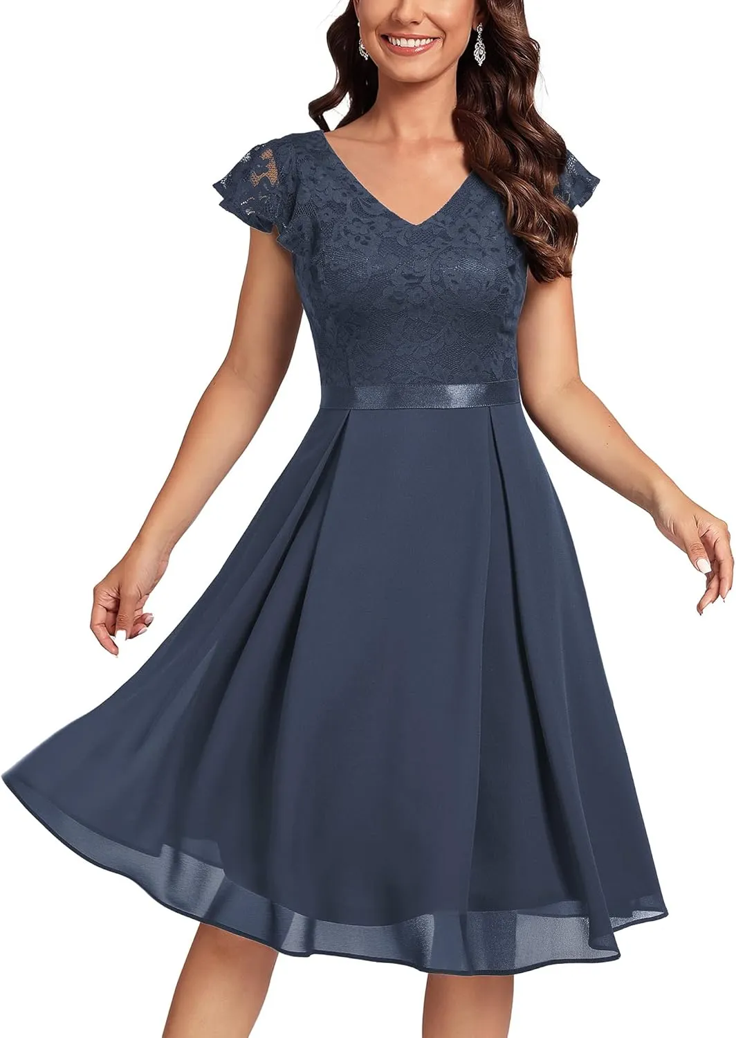 MISSMAY Women’s Retro V-Neck Lace Slim Classic Style Cocktail Party Dress