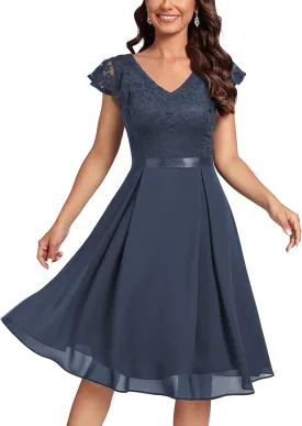 MISSMAY Women’s Retro V-Neck Lace Slim Classic Style Cocktail Party Dress