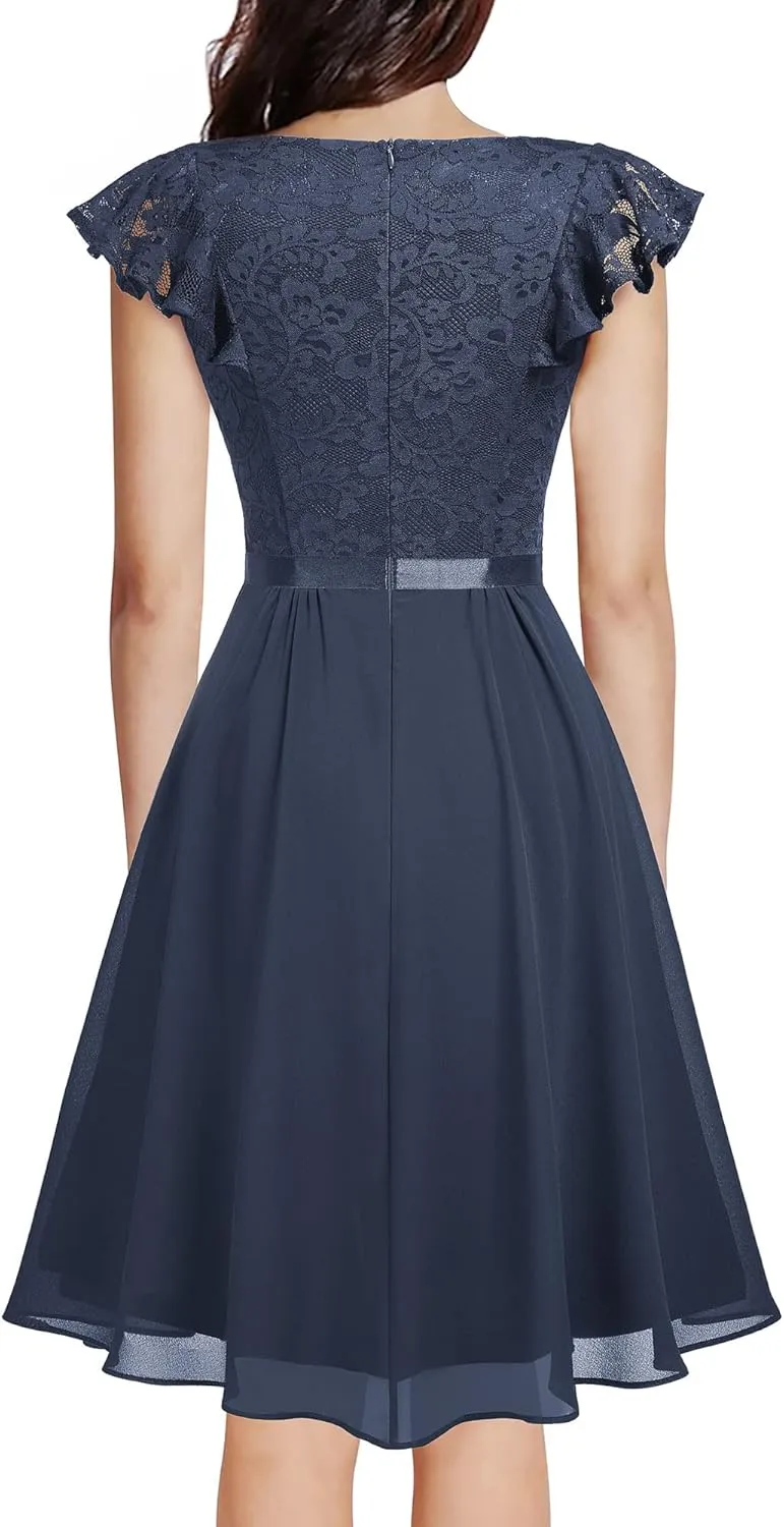 MISSMAY Women’s Retro V-Neck Lace Slim Classic Style Cocktail Party Dress