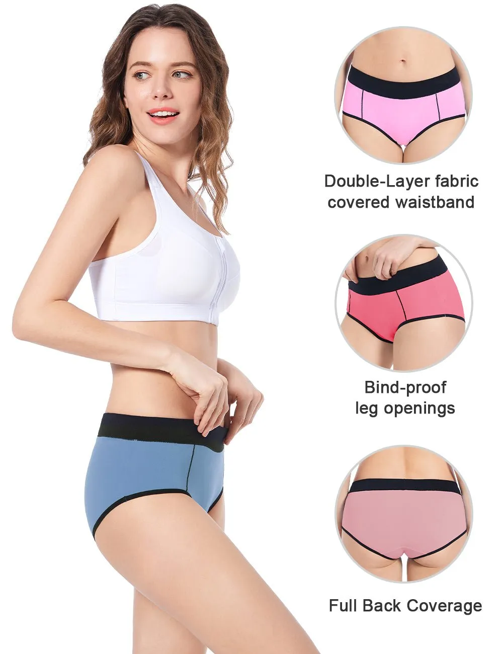 Molasus Women's Soft Cotton Briefs Ladies Mid-High Waisted Full Coverage Panties Multicolor a1
