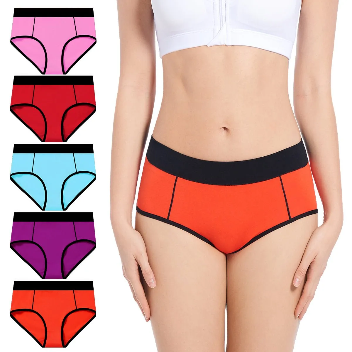 Molasus Women's Soft Cotton Briefs Ladies Mid-High Waisted Full Coverage Panties Multicolor a2