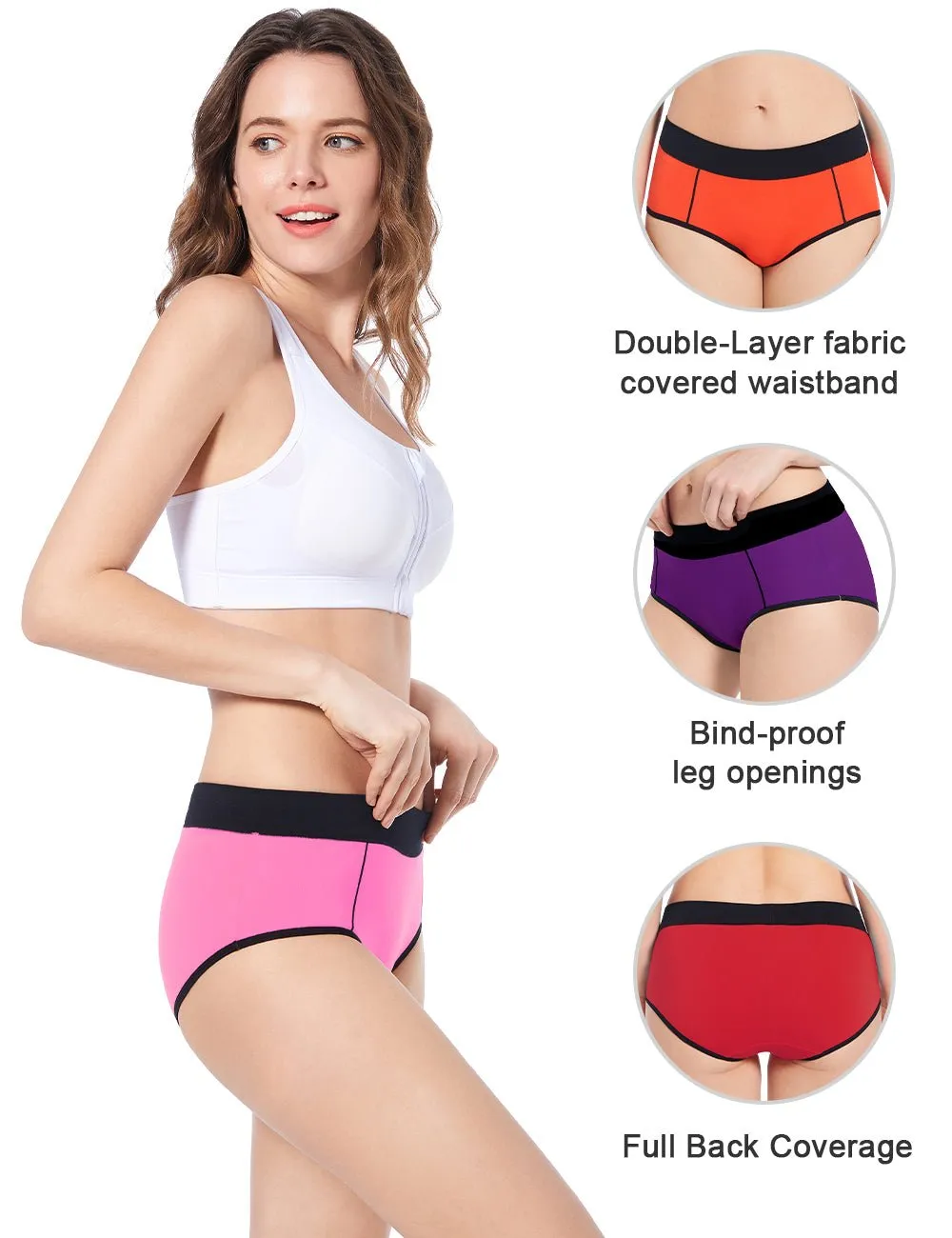 Molasus Women's Soft Cotton Briefs Ladies Mid-High Waisted Full Coverage Panties Multicolor a2