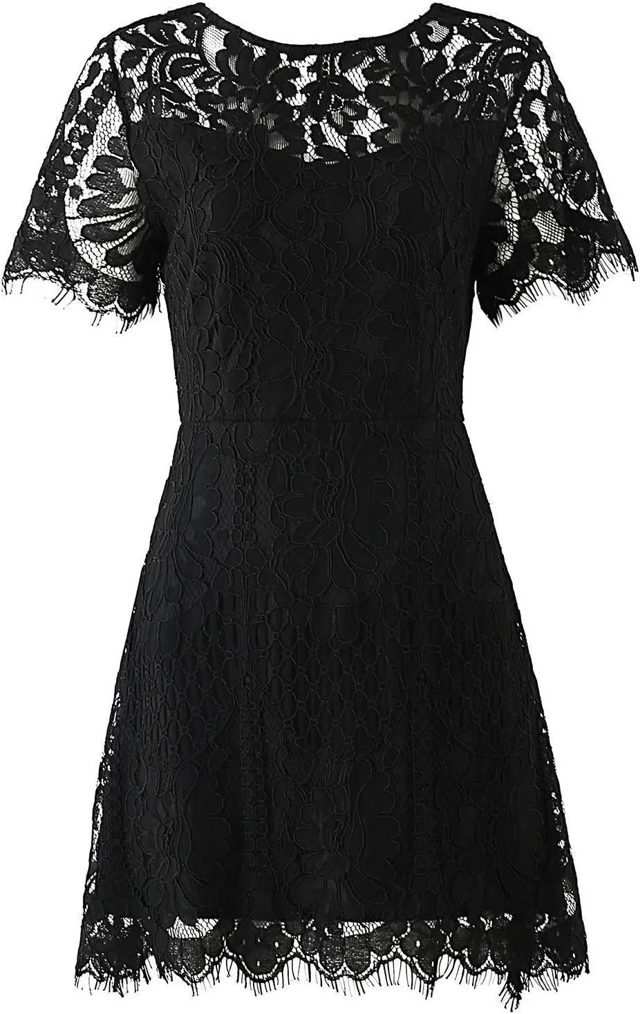 MSLG Women's Elegant Round Neck V-Back Wedding Guest Floral Lace Cocktail Party A Line Dress 910