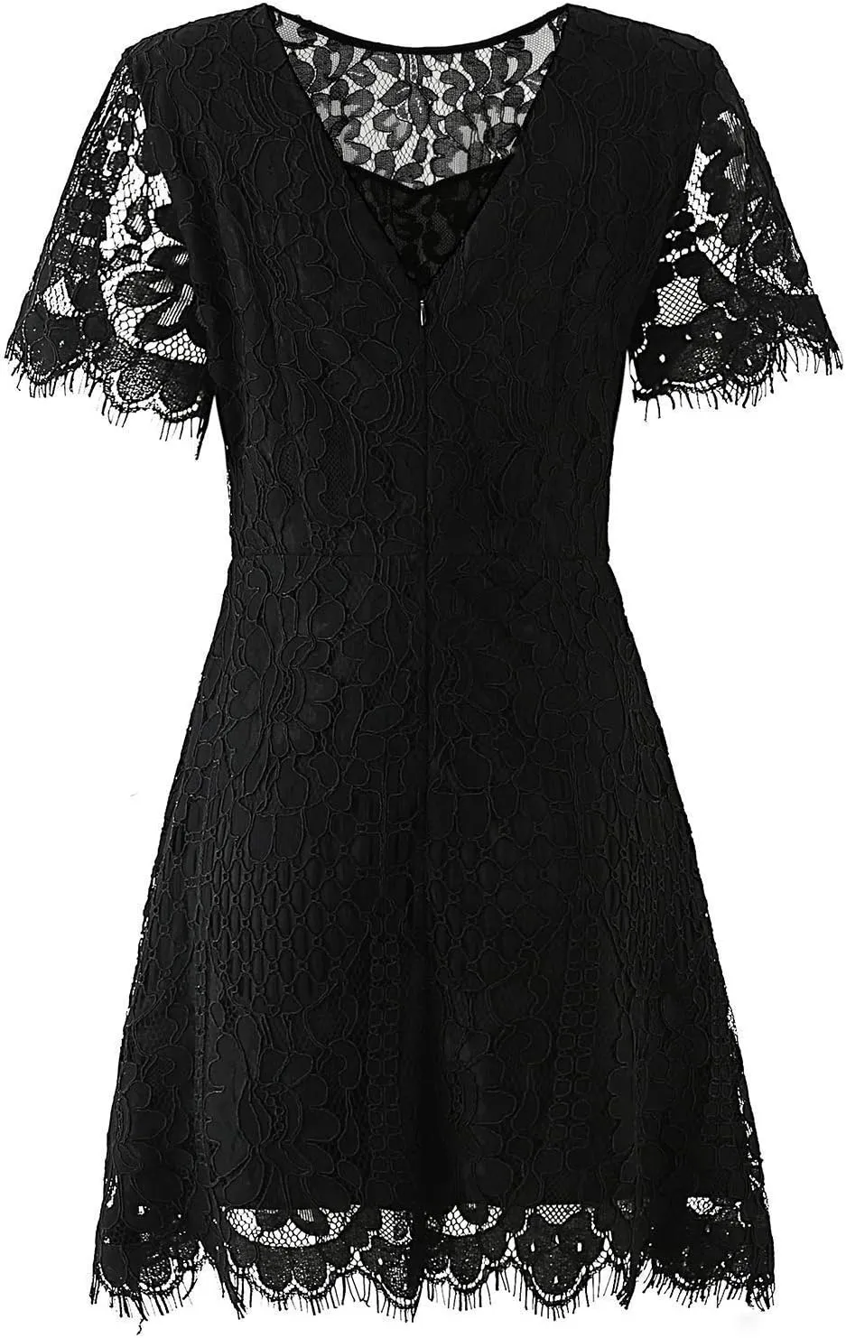 MSLG Women's Elegant Round Neck V-Back Wedding Guest Floral Lace Cocktail Party A Line Dress 910
