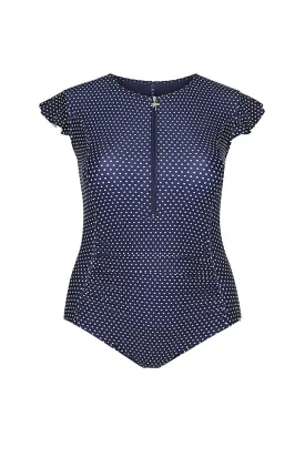 Navy & White Polka Dot Frill Sleeve One Piece