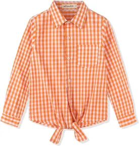 Noomelfish Girls Long Sleeve Button Down Shirt Tie Front Blouse Tops (5-12 Years)