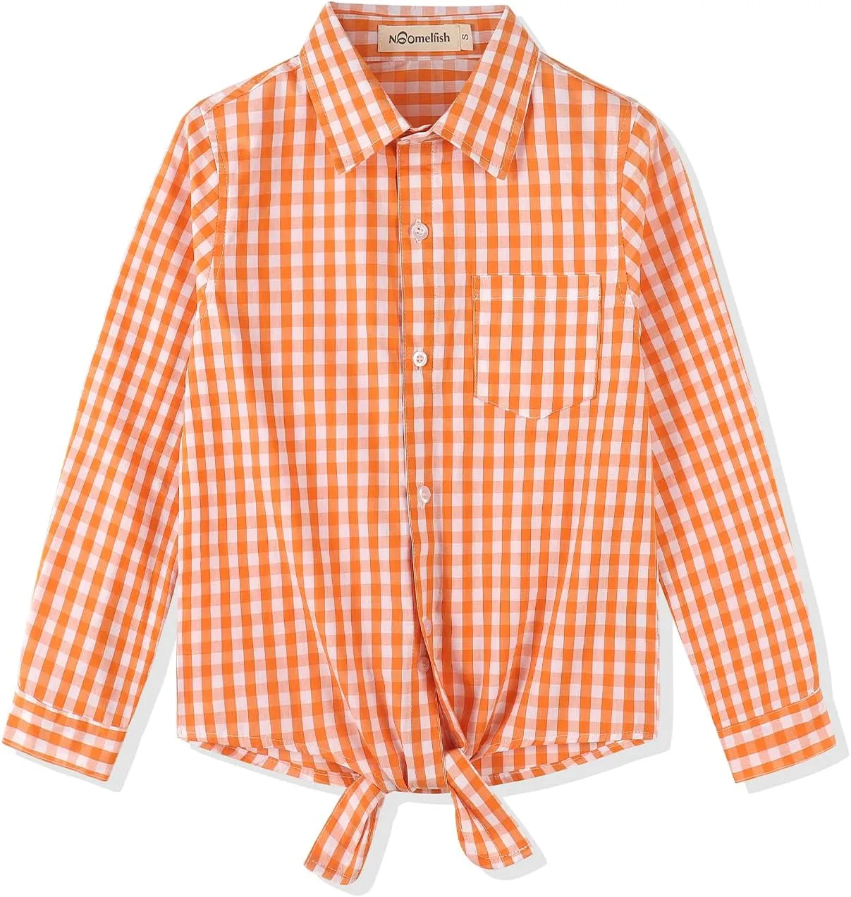 Noomelfish Girls Long Sleeve Button Down Shirt Tie Front Blouse Tops (5-12 Years)