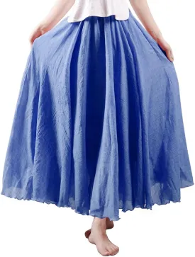 OCHENTA Women's Girls Elastic Waist Long Flowy Bohemian Cotton Casual Maxi Skirt for Summer Beach Holiday