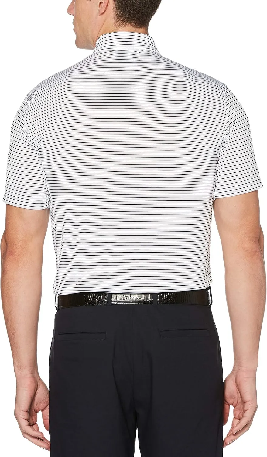 PGA TOUR Stretch Short Sleeve Feeder Stripe Golf Polo, Moisture-Wicking Performance Shirts for Men