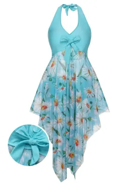 [Plus Size] 1930S Daisy Bow Halter Skirt Swimsuit