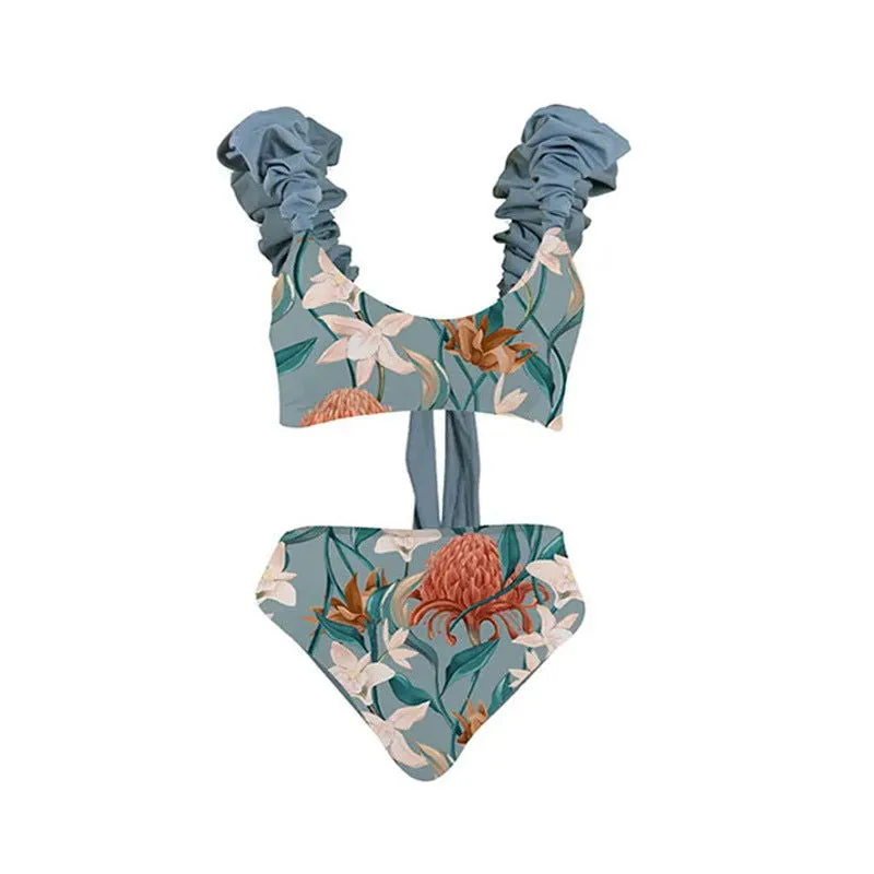 Popular Split Swimsuit Women Retro Swimsuit Bikini Mesh Beach Skirt Set