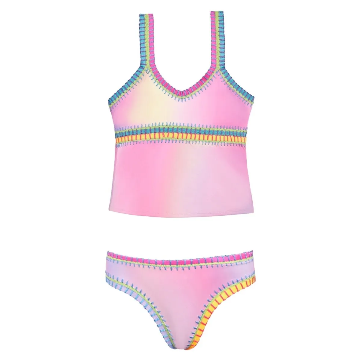 RAINBOW EMBROIDERED TIE DYE TWO PIECE TANKINI