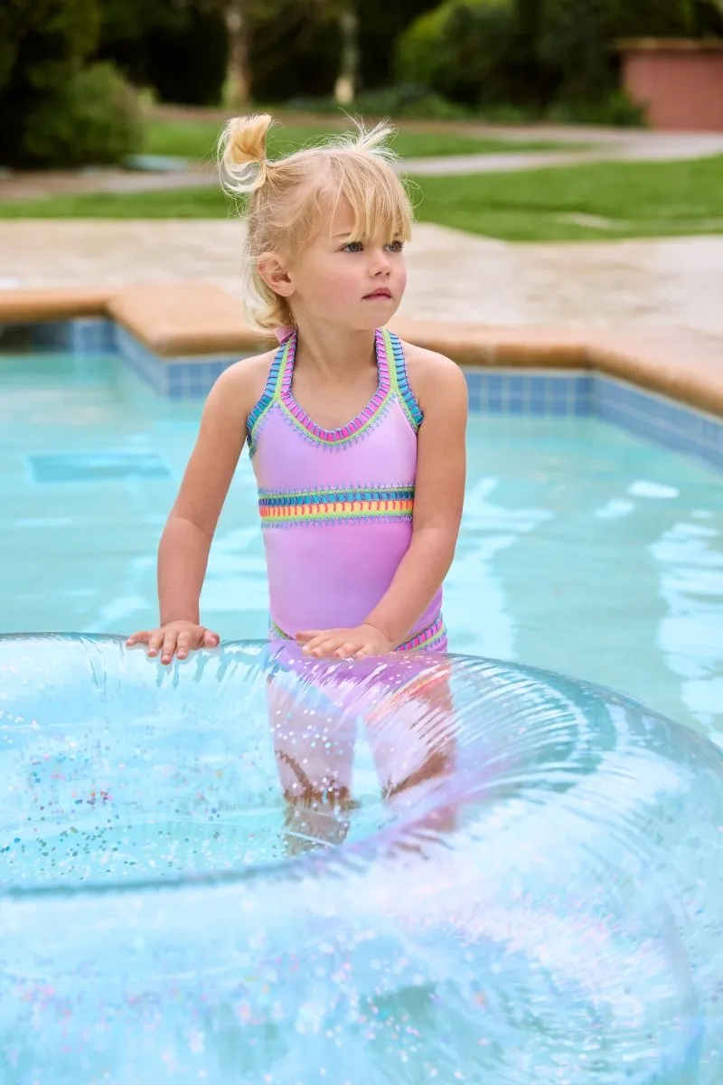 RAINBOW EMBROIDERED TIE DYE TWO PIECE TANKINI