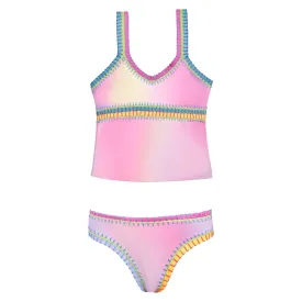 RAINBOW EMBROIDERED TIE DYE TWO PIECE TANKINI