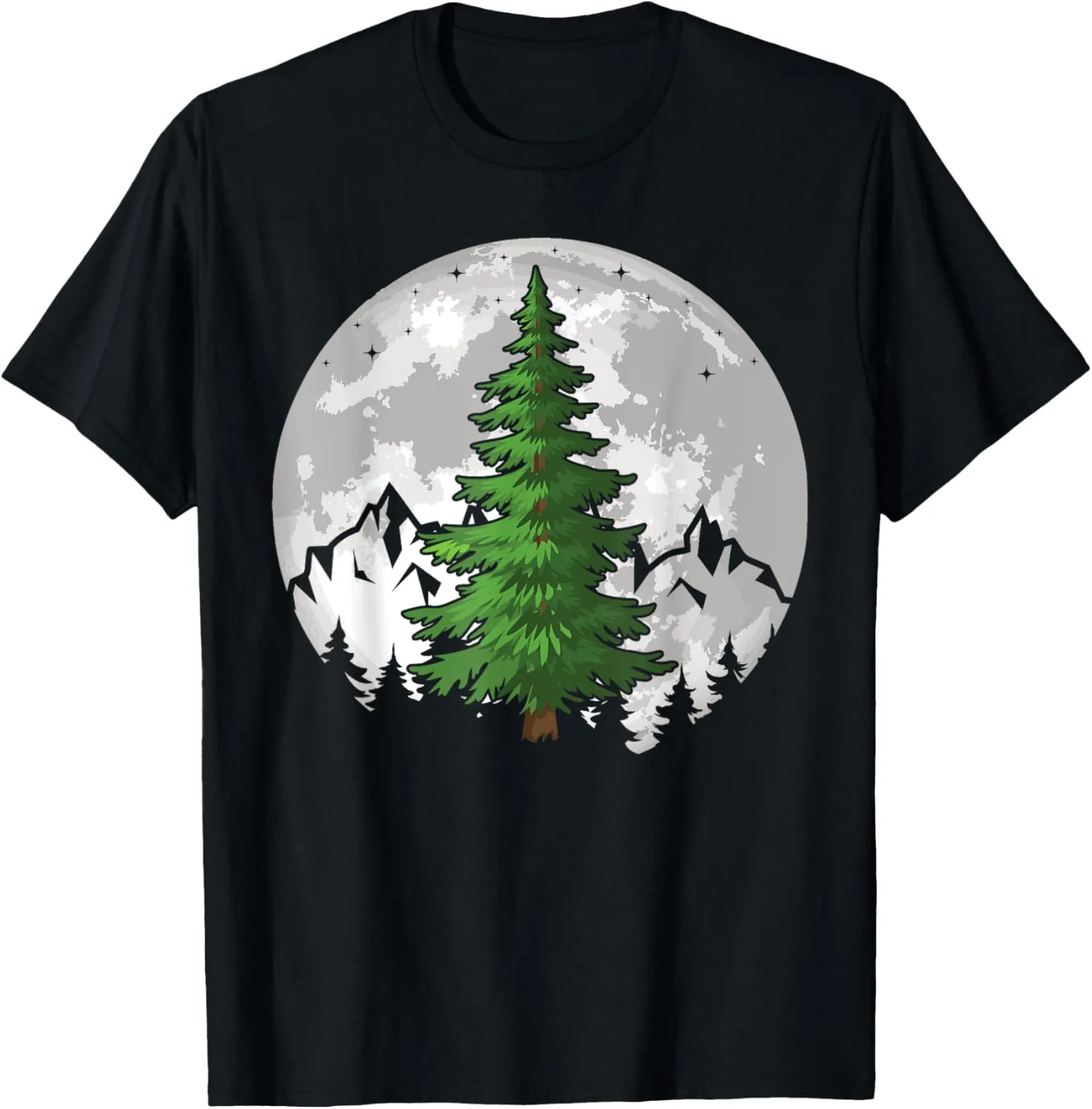 Retro Full Moon & Minimalist Pine Tree Vintage Graphic T-Shirt