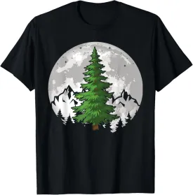 Retro Full Moon & Minimalist Pine Tree Vintage Graphic T-Shirt