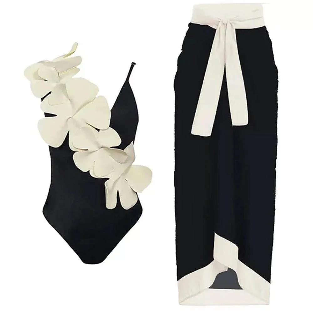 Retro One Piece Swimsuit Skirt Swimwear