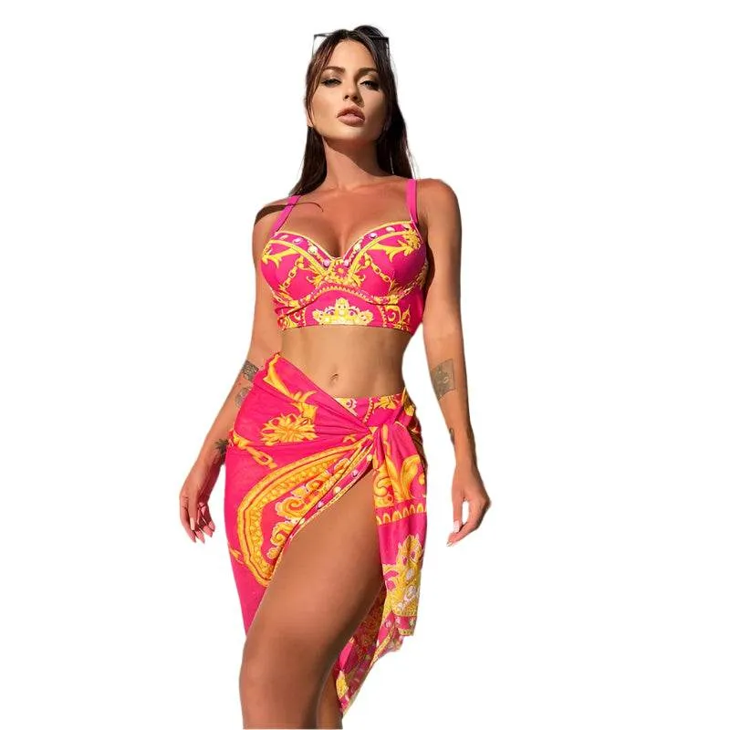 Retro One Piece Swimsuit Skirt Swimwear