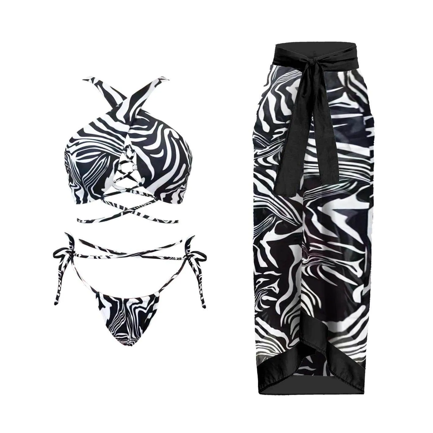 Retro One Piece Swimsuit Skirt Swimwear