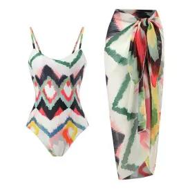 Retro One Piece Swimsuit Skirt Swimwear