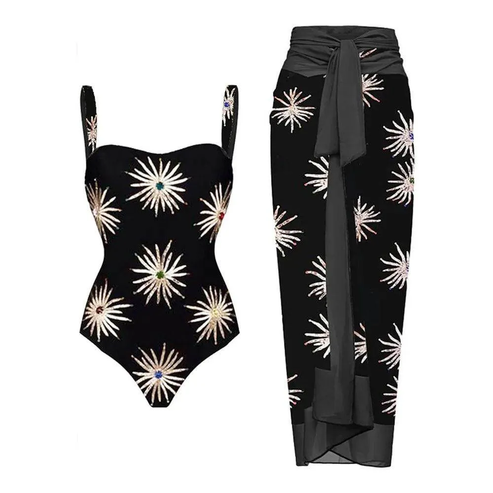 Retro One Piece Swimsuit Skirt Swimwear