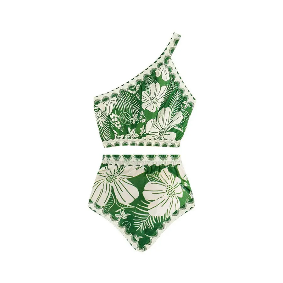 Retro Split Swimsuit Sexy One Shoulder Swimsuit Chiffon Beach Skirt Set