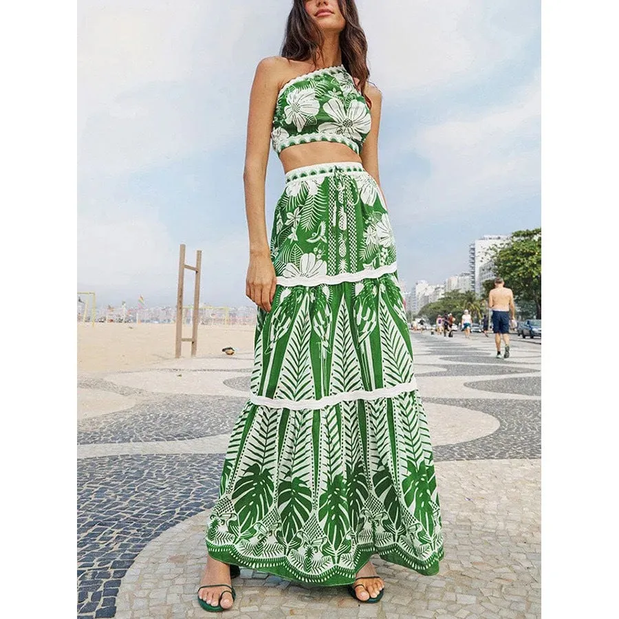 Retro Split Swimsuit Sexy One Shoulder Swimsuit Chiffon Beach Skirt Set