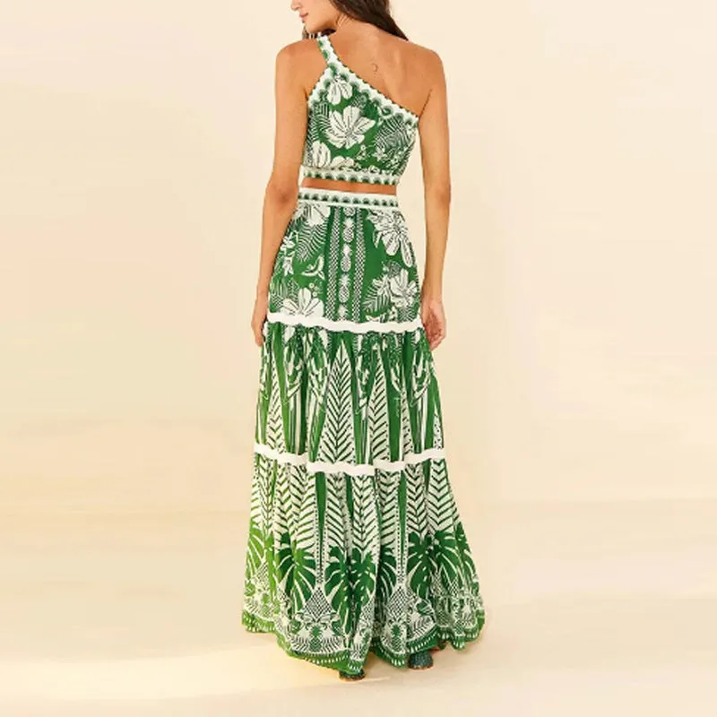 Retro Split Swimsuit Sexy One Shoulder Swimsuit Chiffon Beach Skirt Set