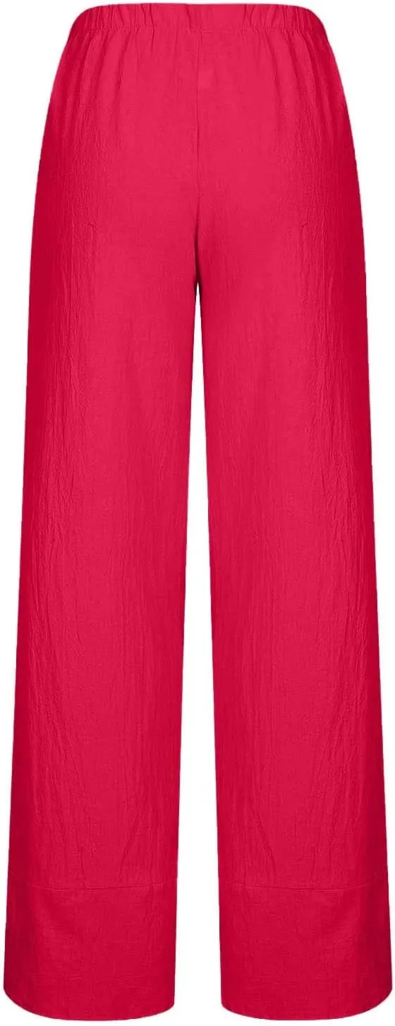 Ruziyoog Capri Pants for Women Casual Summer Cotton Linen Wide Leg Capris Elastic Waist Palazzo Cropped Comfy Baggy Trousers