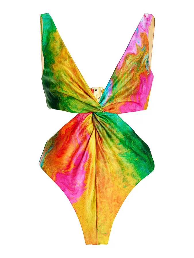 Smudged Retro Swimsuit with Matching Skirt