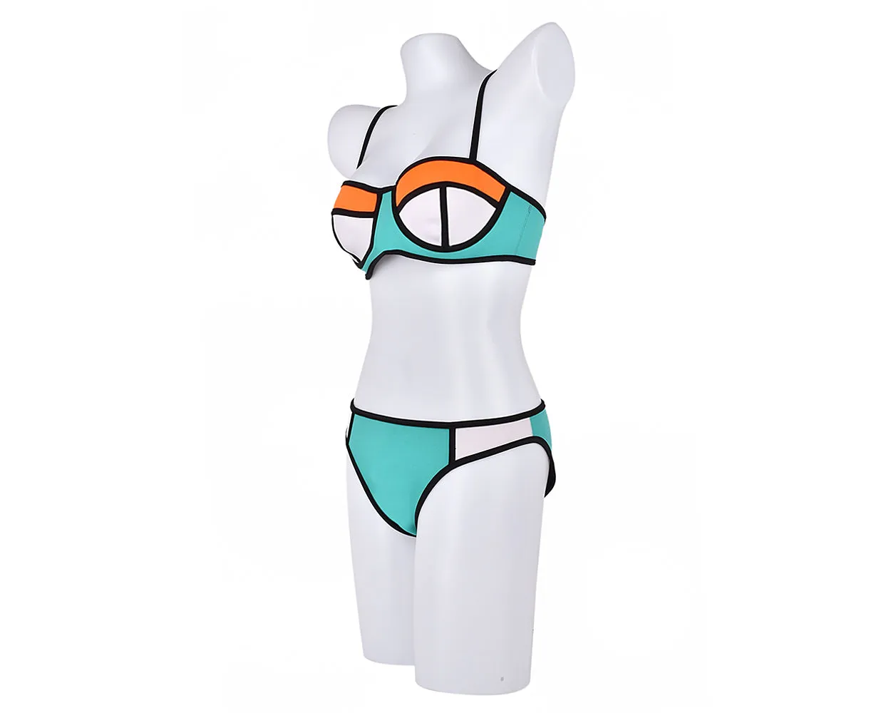 Spaghetti Strap Series Color Block Bikini Set - Mint