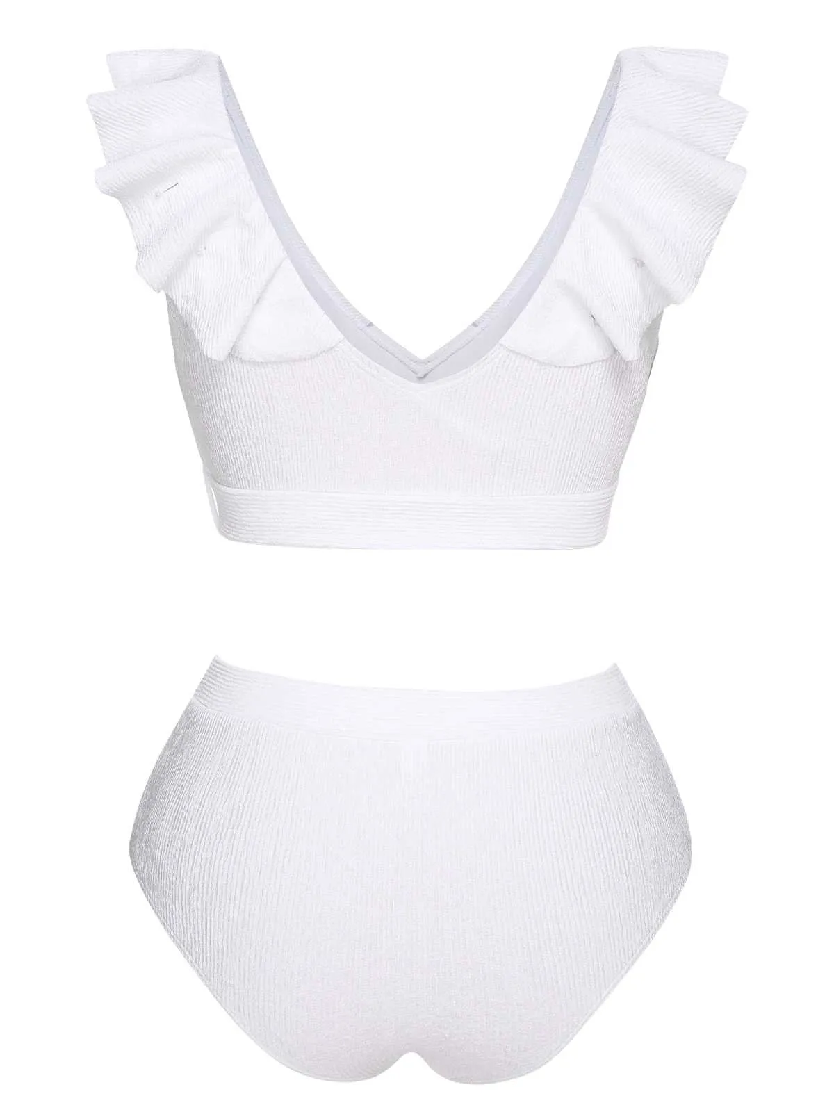 White 1950s Ruffles Solid Swimsuit