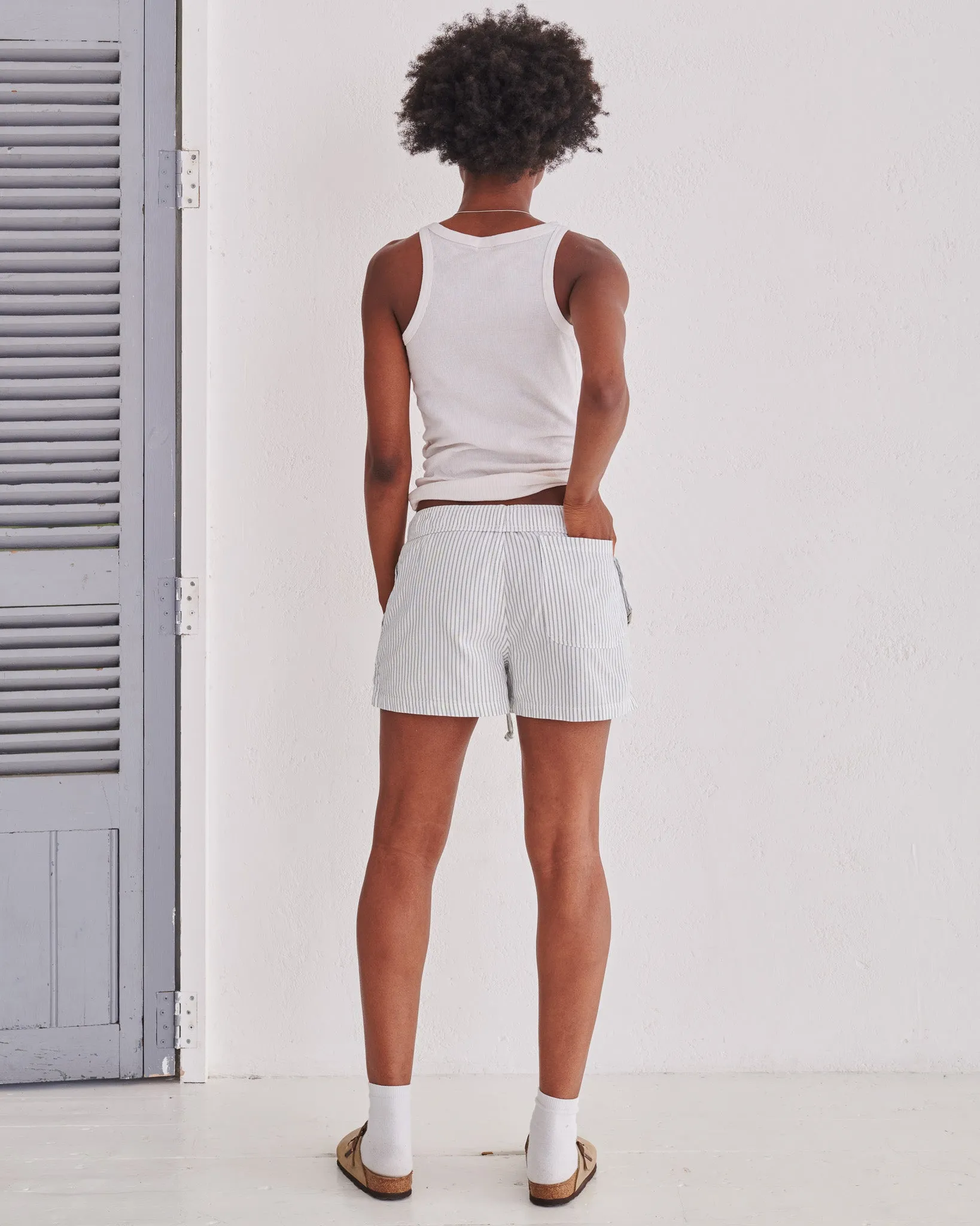 White & Green Pinstripe Short Shorts