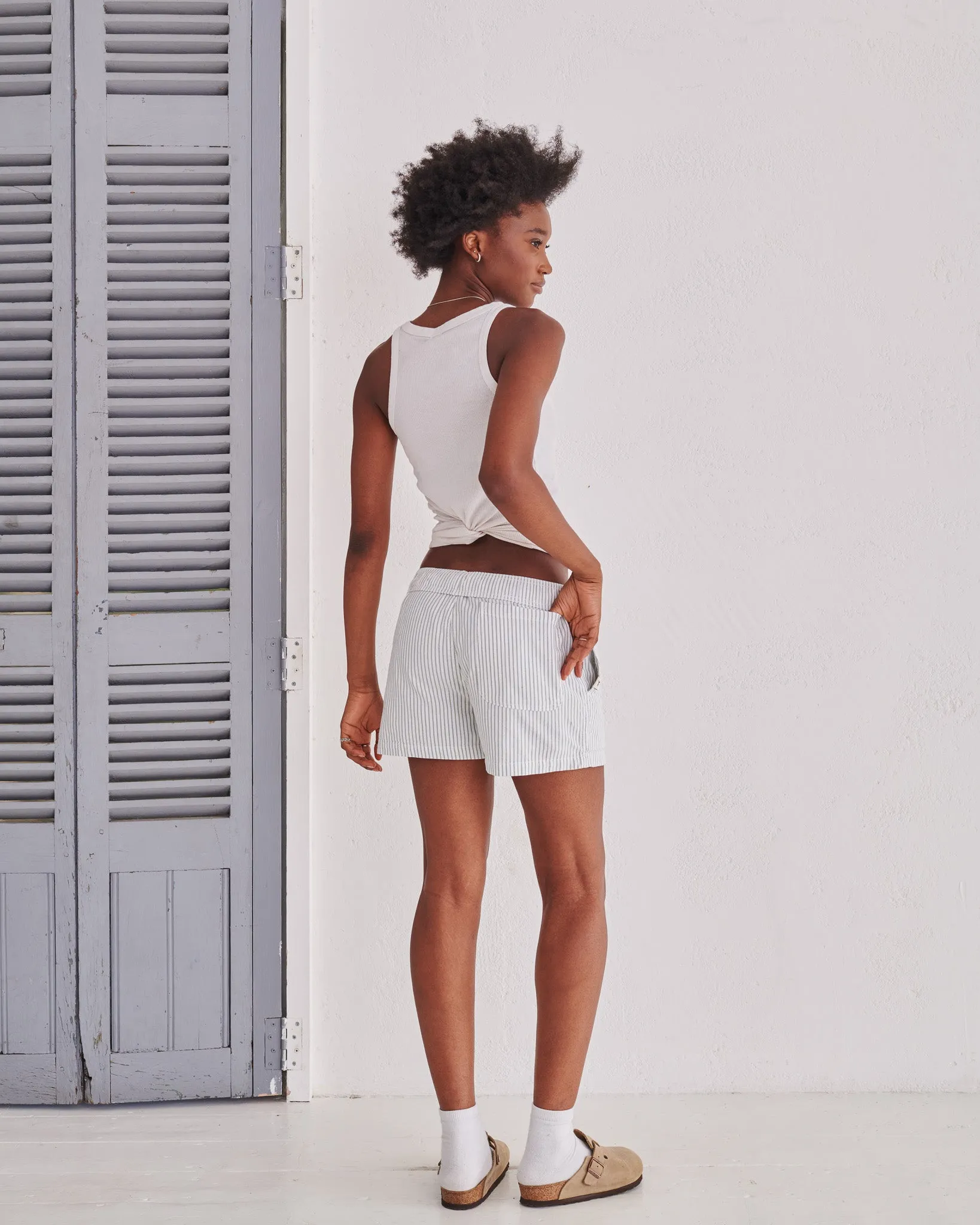 White & Green Pinstripe Short Shorts