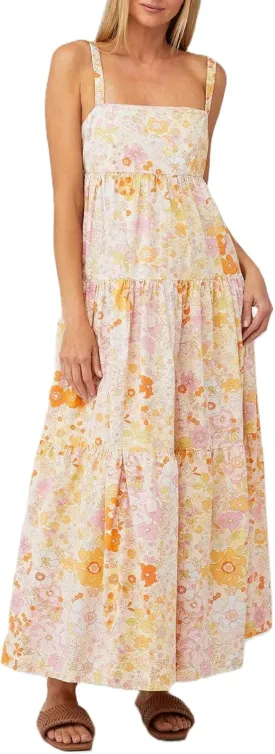 Women Vintage Spaghetti Strap Maxi Dress Floral Print Loose Cami Long Dress Boho Flowy Sundress