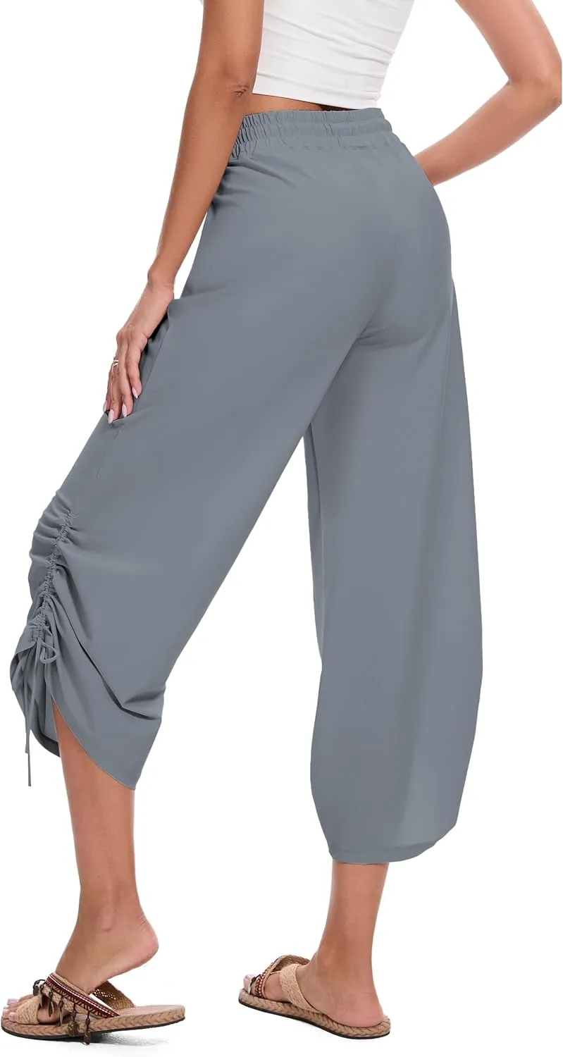 Women's 25" Wide Leg Beach Pants High Waisted Swim Capris Baggy Summer Travel Pant Quick Dry Flowy Cropped Bottoms