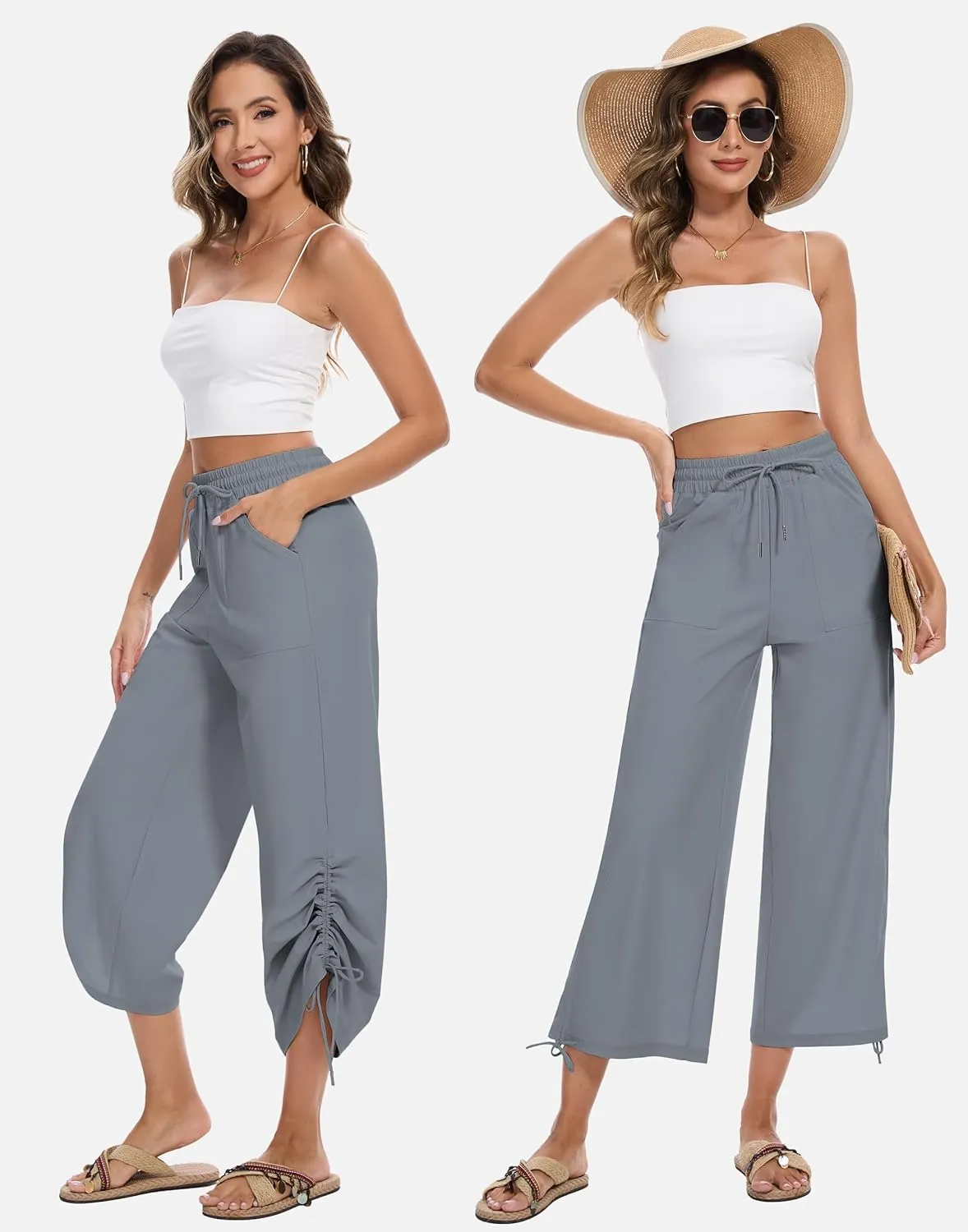 Women's 25" Wide Leg Beach Pants High Waisted Swim Capris Baggy Summer Travel Pant Quick Dry Flowy Cropped Bottoms