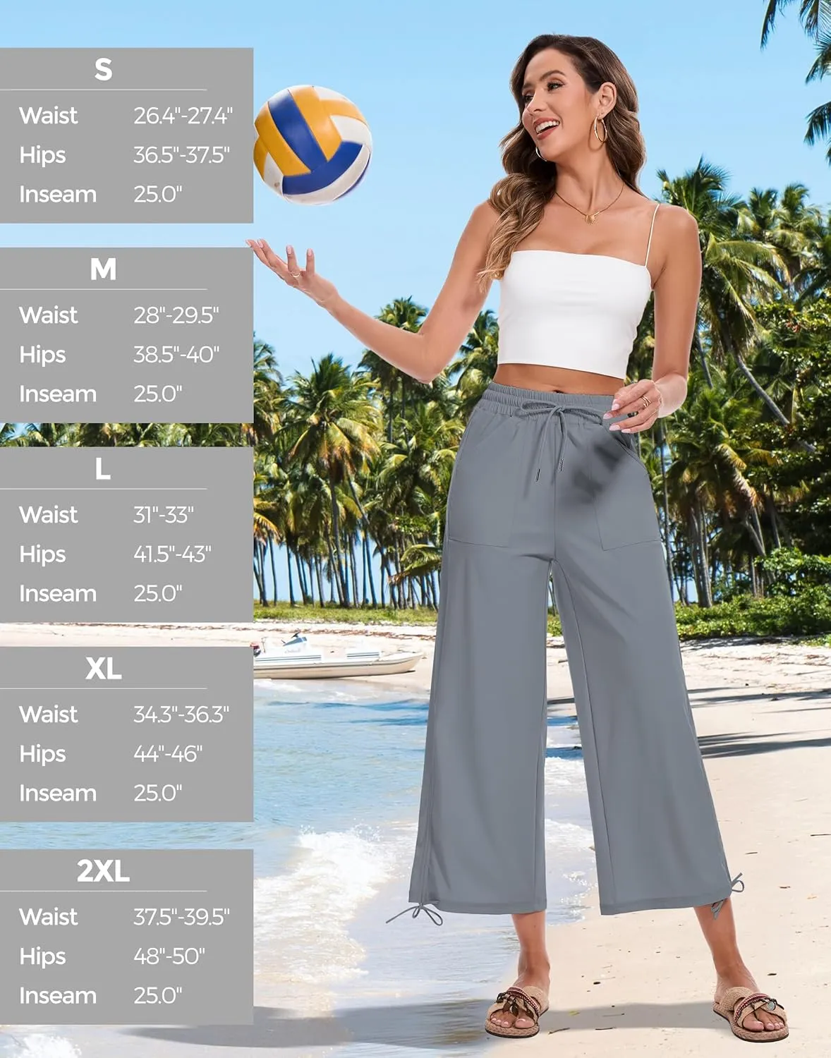 Women's 25" Wide Leg Beach Pants High Waisted Swim Capris Baggy Summer Travel Pant Quick Dry Flowy Cropped Bottoms