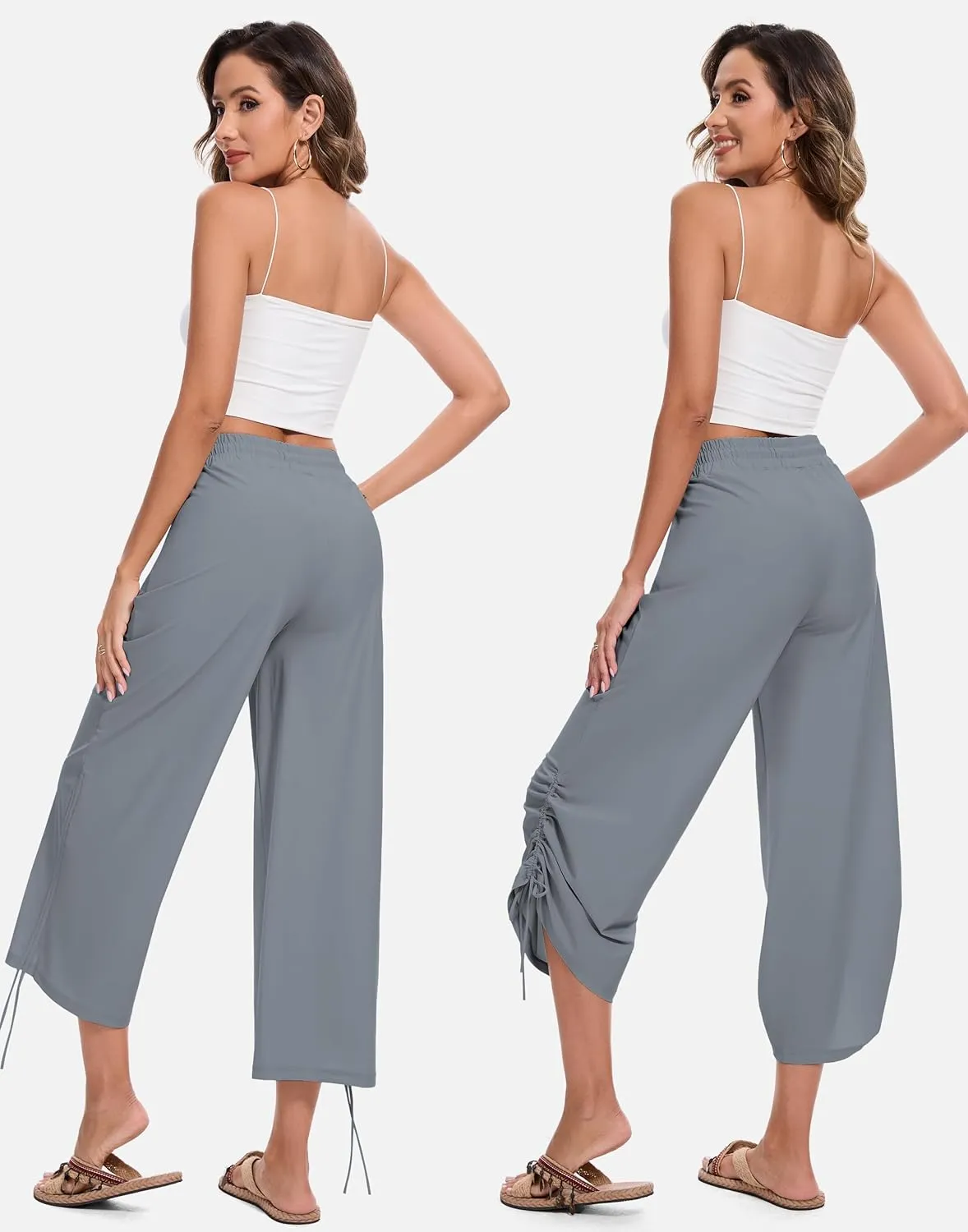 Women's 25" Wide Leg Beach Pants High Waisted Swim Capris Baggy Summer Travel Pant Quick Dry Flowy Cropped Bottoms