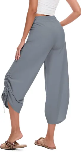 Women's 25" Wide Leg Beach Pants High Waisted Swim Capris Baggy Summer Travel Pant Quick Dry Flowy Cropped Bottoms