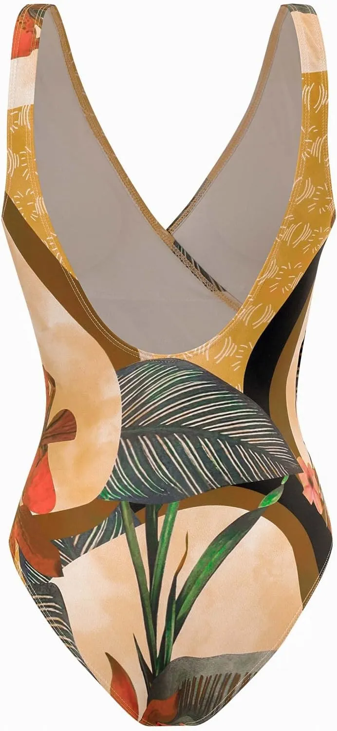 Women's One Piece Swimsuit with Cover up Set Beach Wrap Skirt Retro Floral Print Bathing Suit for Women Tummy Control