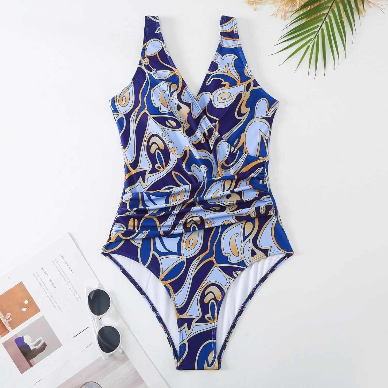 Women's One Piece Swimsuit with Cover up Set Beach Wrap Skirt Retro Floral Print Bathing Suit for Women Tummy Control