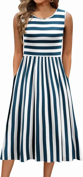 Zeagoo Women's Summer Tank Midi Dress with Pockets Sleeveless A-Line Dress Casual Floral T-Shirt Dress Flowy Beach Sundress