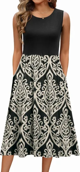 Zeagoo Women's Summer Tank Midi Dress with Pockets Sleeveless A-Line Dress Casual Floral T-Shirt Dress Flowy Beach Sundress