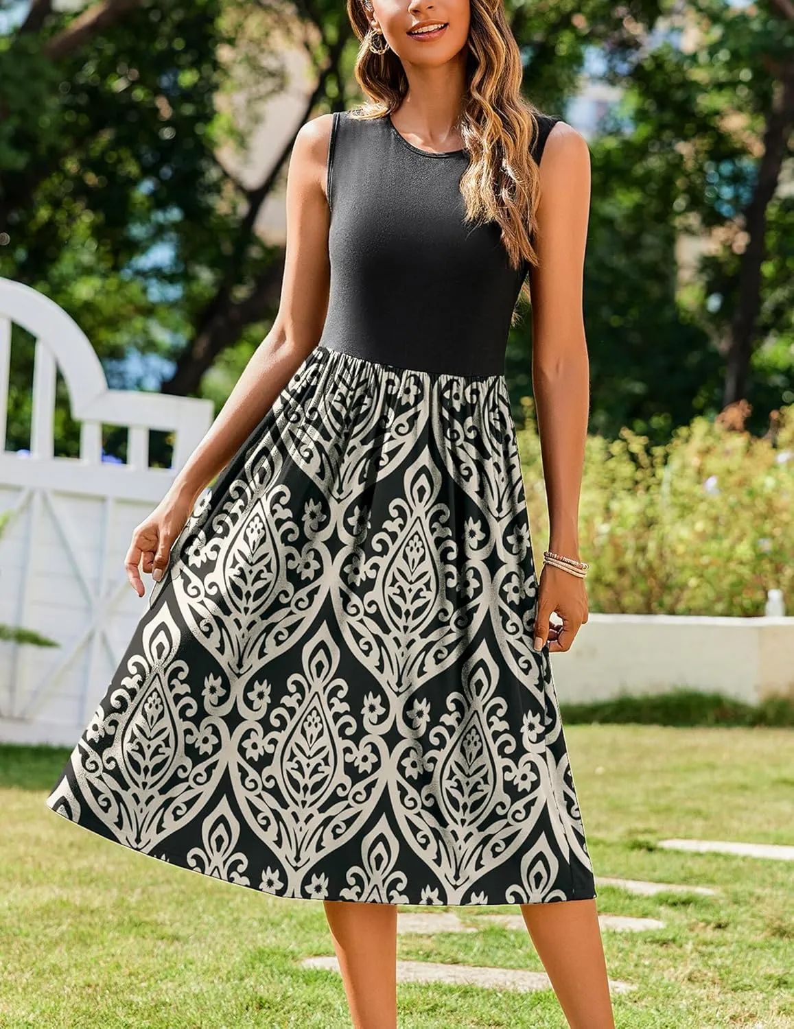 Zeagoo Women's Summer Tank Midi Dress with Pockets Sleeveless A-Line Dress Casual Floral T-Shirt Dress Flowy Beach Sundress
